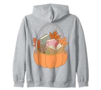Pumpkin Book Basket Autumn Reading Fall Leaves Bookworm Felpa con Cappuccio