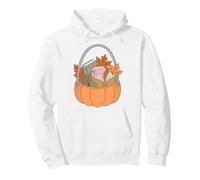 Pumpkin Book Basket Autumn Reading Fall Leaves Bookworm Felpa con Cappuccio