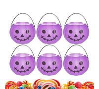 Pumpkin Bucket Halloween - Set of 6 Candy Cauldron Holders, Reusable Treat Containers, Small Storage Jars for Holiday Autumn Celebration | Candy Storage Pots for Party School Outdoor Gathering Costume