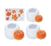 Pumpkin Candle Mold - 4 Pieces Autumn Maple Leaves Thanksgiving Decoration, | Silicone Pumpkin Mold, Silicone Candle Making Mould Set, Reusable DIY Wax Casting Forms for Home Bakery Family