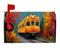 Pumpkin - Coperture magnetiche per cassetta postale, autunnale, con treno rustico, foglie autunnali, arancioni, decorazione per casa e giardino, 53 x 64 cm