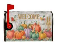 Pumpkin Coperture magnetiche per cassette postali, autunnali, rustiche, foglie di grano autunnali, copertura per cassetta postale arancione, per decorazione da giardino e cortile, 53 x 64 cm