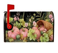 Pumpkin - Coperture magnetiche per cassette postali, decorazione autunnale rustica con fiori e foglie verdi per la decorazione della porta d'ingresso, 53 x 64 cm