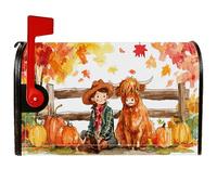 Pumpkin - Coperture magnetiche per cassette postali, rustiche, con mucca, spaventapasseri, autunnale, arancione, decorazione per cortile, 45 x 53 cm