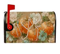 Pumpkin - Coperture magnetiche per cassette postali, stile vintage, rustico, con fiori di perle autunnali, colore arancione, decorazione per portico anteriore, 45,7 x 53,7 cm