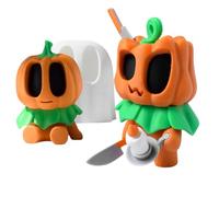 Pumpkin Decorations, Halloween Ghost Figurines, 2.36x2.87 Inches 3D Printed Movable Jointed Design, Cute Spooky Style Statues for Home Offices Decor, Tabletop Photo Display, Orange and White Set