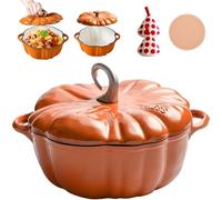 Pumpkin Dutch Oven Pot with Lid, Pumpkin Shaped Cast Iron Oven with Dual Handle for Cooking, Double Handle, Safe for All Stovetops, Fall Thanksgiving Decor (Orange B,7.9in)