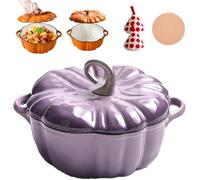 Pumpkin Dutch Oven Pot with Lid, Pumpkin Shaped Cast Iron Oven with Dual Handle for Cooking, Double Handle, Safe for All Stovetops, Fall Thanksgiving Decor (Purple B,6.2in)