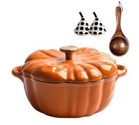 Pumpkin Dutch Oven Pot with Lid, Pumpkin Shaped Cast Iron Oven with Dual Handle for Cooking, Heavy-Duty Cookware for Braising, Stews, Roasting, Halloween and Thanksgiving Decor Gift (Orange-B,9.84in)