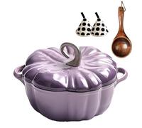 Pumpkin Dutch Oven Pot with Lid, Pumpkin Shaped Cast Iron Oven with Dual Handle for Cooking, Heavy-Duty Cookware for Braising, Stews, Roasting, Halloween and Thanksgiving Decor Gift (Purple-A,6.3in)