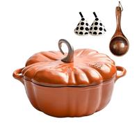 Pumpkin Dutch Oven Pot with Lid, Pumpkin Shaped Cast Iron Oven with Dual Handle for Cooking, Heavy-Duty Cookware for Braising, Stews, Roasting, Halloween and Thanksgiving Decor Gift (Orange-A,7.87in)