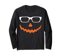Pumpkin Face Spooky Jack O Lanterna con Occhiali da Sole Halloween Maglia a Manica