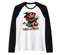 Pumpkin Jack O Lantern Scary Face Pumpkin Monster Halloween Maglia con Maniche Raglan