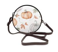 Pumpkin Maple Leaf - Borsa a tracolla da donna, rotonda, in pelle vegana, con tracolla regolabile