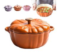 Pumpkin Shaped Dutch Oven, Enameled Cast Iron Pumpkin Dutch Oven Pot with Lid, 4-Quart Non-Stick, Double Handle, Safe for All Stovetops, Halloween and Fall Thanksgiving Decor (Orange*B,9.84in/25CM)