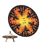 Pumpkin Skull Bat Pattern, Halloween Round Fitted Tablecloth, 100x100x0.5 cm Theme Cover with Elastic Edge, Decorative Accessory with Easy Setup, Household Supply Tool for Beach Camping Park Garden