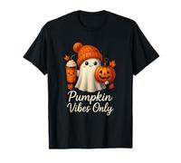 Pumpkin Vibes Only Cute Ghost Latte Fall Halloween Estetica Maglietta