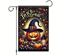 Pumpkin Witch Hat Trick Or Treat Bandiere Verticale Doppia Faccia Bandiera Da Giardino Durevole Bandiera Per Casa Giardino Feste 30X45Cm
