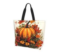 Pumpkin Witch Tote Bag Donna Borse a Spalla Autunno Foglie d'Acero Borse per la spesa Impermeabile Grande Borsa con Tasca Interna per Lavoro Viaggi Scuola