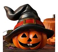 Pumpkin with Witch Hat Decoration - Halloween Table Decorationn | Hand-Painted Resin Figure, Vibrant Colors, Detailed Design, Autumn Decoration, Parties, Windowsills, And Spooky Interior D