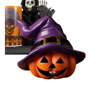 Pumpkin with Witch Hat Decoration - Halloween Table Decorationn | Hand-Painted Resin Figure, Vibrant Colors, Detailed Design, Autumn Decoration, Parties, Windowsills, And Spooky Interior D