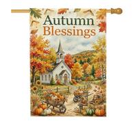 Pumpkins - Bandiera per la casa, autunnale rustica con girasole e chiesa autunnale arancione su entrambi i lati, in iuta, per portico anteriore, portico, per esterni, cortile, prato, patio, porta