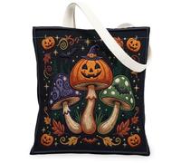 Pumpkins - Borsa tote in tela da donna, fantasiosa e giocosa con funghi, pipistrello, Halloween, borsa per la spesa arancione, idea per viaggi all'aperto, giornata lavorativa, lettura, 33 x 38 cm