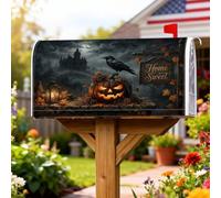 Pumpkins Coperture magnetiche per cassetta postale, lanterna rustica spettrale di corvo di Halloween nera, protezione per la posta per la casa e il giardino, 53 x 64 cm