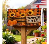 Pumpkins - Coperture magnetiche per cassette postali, in legno rustico, con girasole, copertura per cassetta delle lettere arancione, per decorazione del portico anteriore, 53 x 65,5 cm