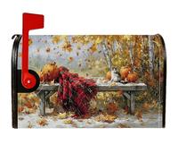 Pumpkins Coperture magnetiche per cassette postali, rustiche foglie di fattoria autunnali gatto arancione pelle per decorazione esterna cortile 45,7 x 53,3 cm