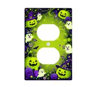 Pumpkins Duplex Outlet Covers Placca da parete, fantasiosa lanterna fantasma festiva Halloween verde dimensioni standard per prese elettriche per nuovo appartamento casa camera da letto ufficio