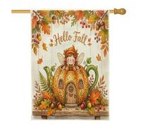 Pumpkins House Flag, Fall Fanciful Fairy Leaves Fall Orange Burlap Double Sided Decorative Outdoor Portico Bandiere per esterni Patio Cortile Prato Ingresso Balcone 71 x 101 cm