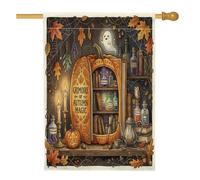 Pumpkins House Flag, fantasioso libro stagionale fantasma autunno arancione iuta double face grande bandiera da giardino per esterni patio cortile prato ingresso balcone 71 x 101 cm
