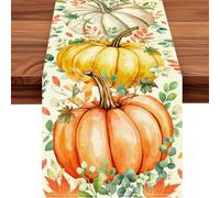 Pumpkins - Runner da tavola con foglie d'acero, in cotone e lino, stagionale, per sala da pranzo, tavolino da caffè, cucina, isola, festival, feste, decorazione per interni ed esterni (#39, 33 x 120