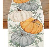 Pumpkins - Runner da tavola con foglie d'acero, in cotone e lino, stagionale, per sala da pranzo, tavolino da caffè, cucina, isola autunno, festival, feste, decorazione per interni ed esterni (#7,33 x