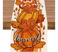 Pumpkins - Runner da tavola con foglie d'acero, in cotone e lino, stagionale, per sala da pranzo, tavolino da caffè, cucina, isola autunno, festival, feste, decorazione per interni ed esterni (#12,33