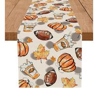 Pumpkins - Runner da tavola con foglie d'acero, in cotone e lino, stagionale, per sala da pranzo, tavolino da caffè, cucina, isola autunno, festival, feste, decorazione per interni ed esterni (#29,33