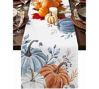 Pumpkins - Runner da tavola con foglie d'acero, in cotone e lino, stagionale, per sala da pranzo, tavolino da caffè, cucina, isola autunno, festival, feste, decorazione per interni ed esterni (#10,33