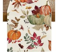 Pumpkins - Runner da tavola con foglie d'acero, in cotone e lino, stagionale, per sala da pranzo, tavolino da caffè, cucina, isola autunno, festival, feste, decorazione per interni ed esterni (#14,33