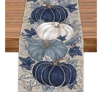 Pumpkins - Runner da tavola con foglie d'acero, in cotone e lino, stagionale, per sala da pranzo, tavolino da caffè, cucina, isola, festival, feste, decorazione per interni ed esterni (#3, 33 x 229 cm
