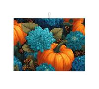 Pumpkins - Tappetino scolapiatti assorbente con crisantemi per bancone della cucina, per il raccolto autunnale, tappetino da caffè, protezione per scolapiatti con anello per appenderlo, 45 x 61 cm