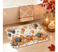 Pumpkins Tappeto da bagno rustico, fantasioso, con palline che cadono ad aria e foglie arancioni, ad asciugatura rapida, assorbente, per doccia, pavimento, WC, decorazione, 50 x 81 cm