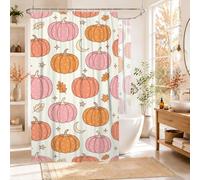 Pumpkins - Tenda da doccia extra larga, fantasiosa e giocosa con luna e stelle, arancione, tessuto impermeabile, in tessuto toile per bagno, decorazione per camera degli ospiti, 274 x 183 cm