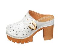 Pumps, pantofole da donna con tacco altissimo e plateau, da donna, con tacco alto, da donna, sandali chiusi, scarpe a spillo, bianco, 43 EU