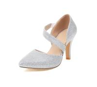 Pumps, scarpe da ballo da donna, con tacco a blocco, eleganti con tacchi alti, per matrimoni, feste, alla moda, da lavoro, per attività all'aria aperta, argento, 36 EU