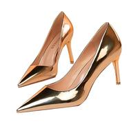 Pumps - Scarpe da donna a punta alta, con tacco alto, in argento, con brillantini, da sera, da sposa, da sposa, cachi, 39 EU
