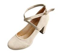 Pumps, scarpe da donna in velluto Dirndl, con cinghia, eleganti scarpe da ballo a croce, cinturino alla caviglia, per matrimoni, Oktoberfest e feste, beige., 41 EU