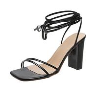 Pumps Women's Elegant Sandals with Block Heel, Cross Strap High Heels Plain Leg Lacing Shoes Sexy Strappy Lightweight Fashionable Cool Evening