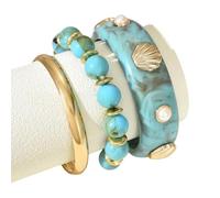 pumpumlia 1 Set Bold Sea Inspired Multilayer Impilabile Con Shell Ondulato Design Leggero Resina Ferro Gioielli Per Le Donne Confortevole Beachy Strati Da Polso, Misura unica, come descritto