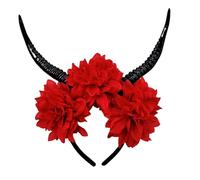 pumpumlia Accessorio per capelli in corno di antilope in resina leggera con accenti floreali per Halloween Cosplay fascia per capelli per adulti feste per bambini copricapo floreale a tema Halloween